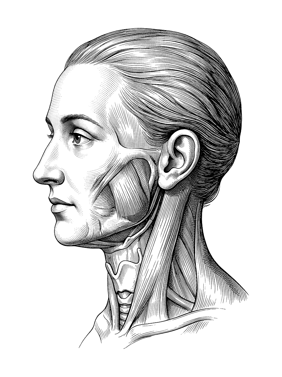 Engraving of a human head in profile